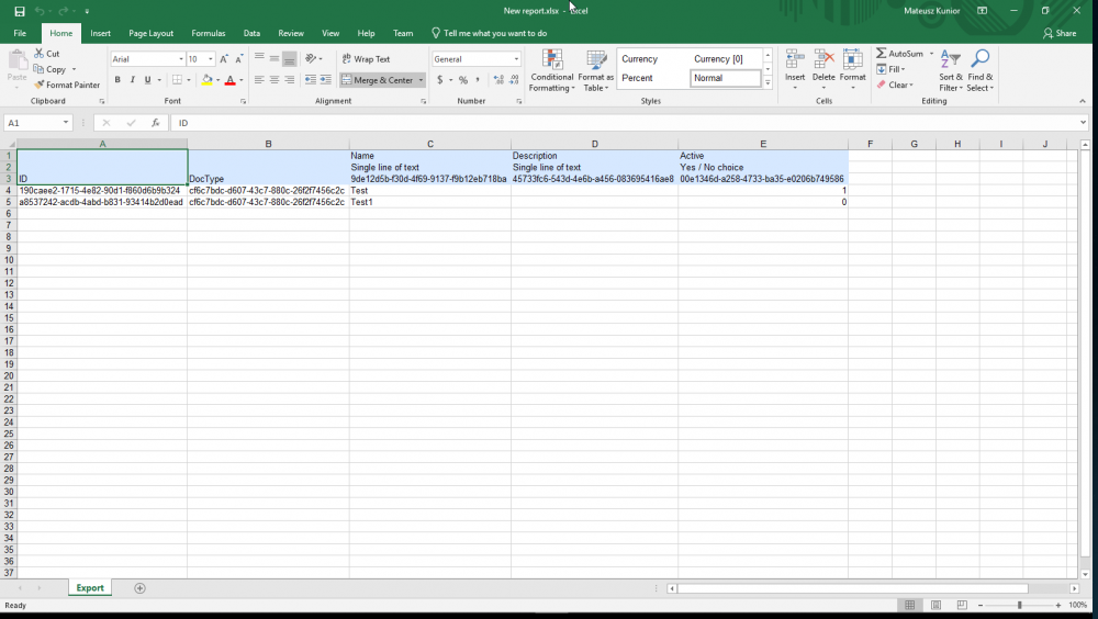 The image shows the imported Excel file
